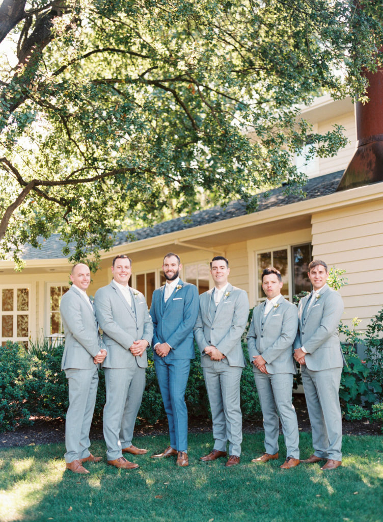 groom and groomsmen at a private estate garden wedding in Napa valley